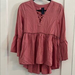 Francesca's Blue Rain Dusty Rose Peplum Blouse